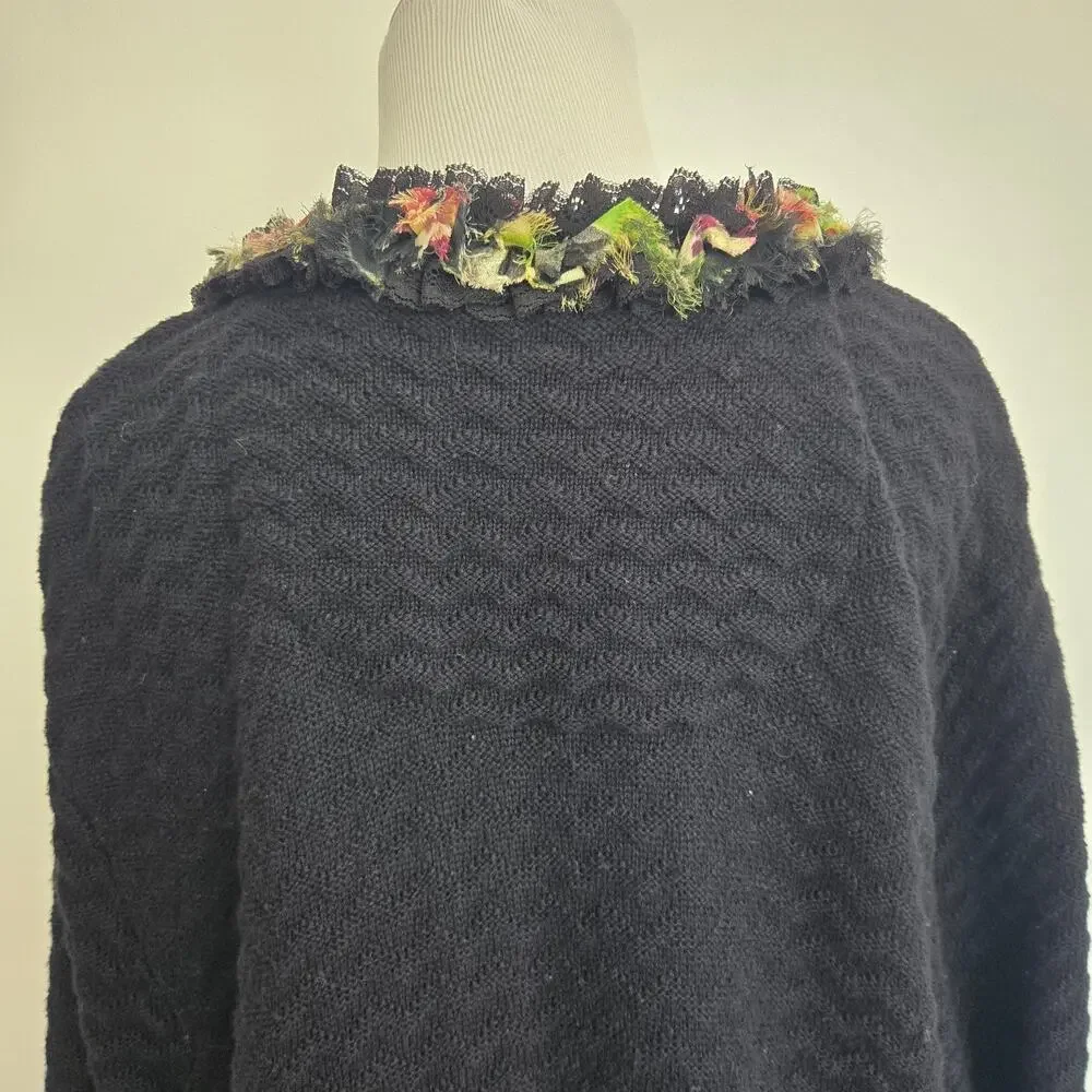 Michael Simon Plus Size Cardigan Ruffled Floral Trim Longline Classic Women 3X